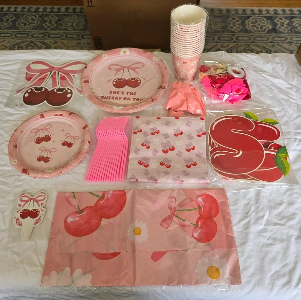 Cherry Theme Party Supplies Set She's The Cherry on Top Over 100 Pieces New